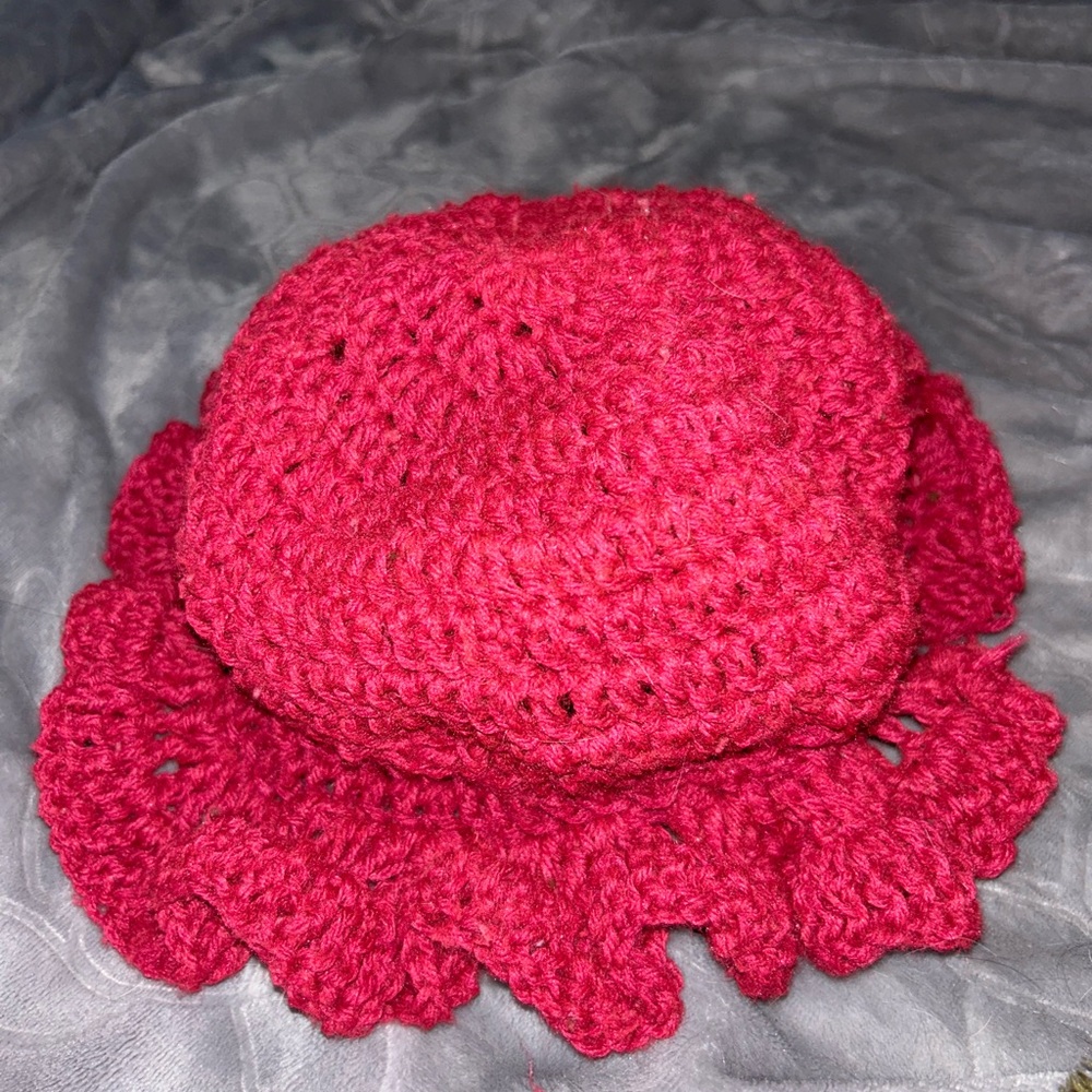 Handmade Red Crochet Ruffle Hat - Picture 3 of 4